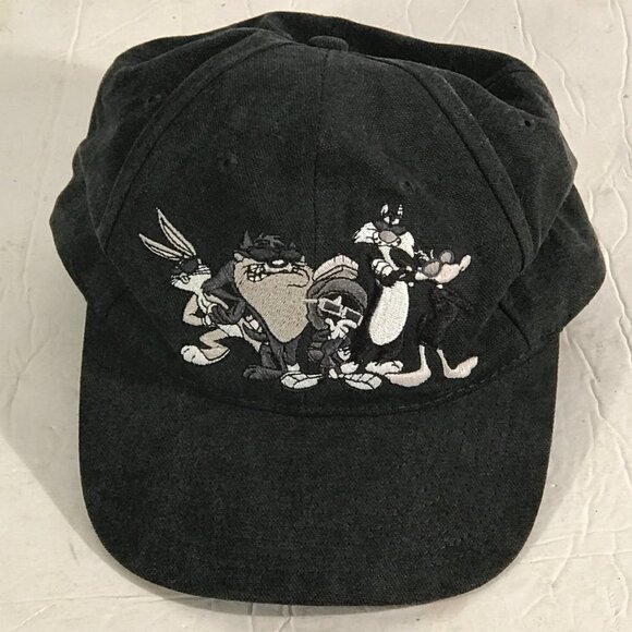 Six FlagsTheme Park Vintage Looney Tunes Snapback Black White Cap Hat - Picture 2 of 11